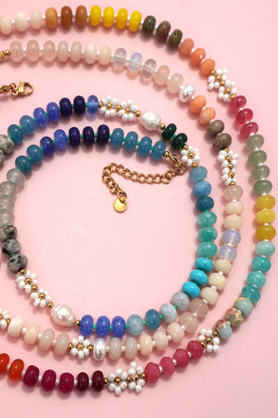 NATURAL STONE AGATE GLASS STAINLESS STEEL NECKLACE| 80N92044