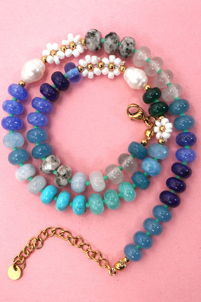 NATURAL STONE AGATE GLASS STAINLESS STEEL NECKLACE| 80N92044