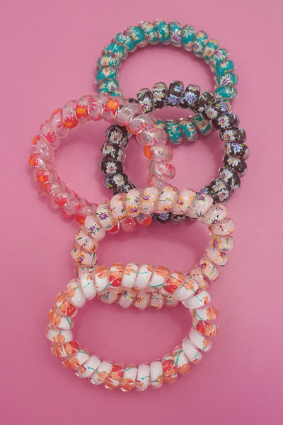 MIX  FLOWER FLORAL SET OF 5  COIL HAIR TIES | 40S739