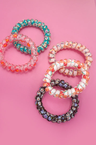 MIX  FLOWER FLORAL SET OF 5  COIL HAIR TIES | 40S739