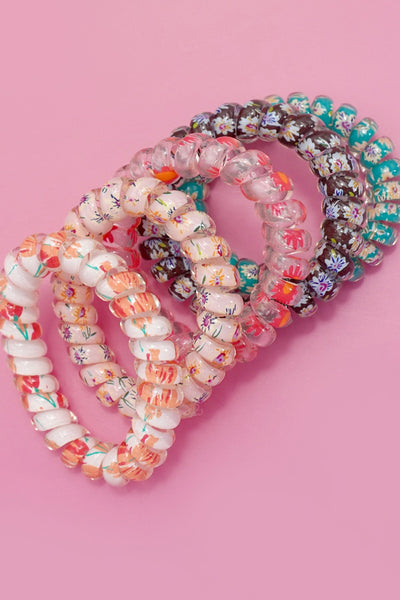 MIX  FLOWER FLORAL SET OF 5  COIL HAIR TIES | 40S739