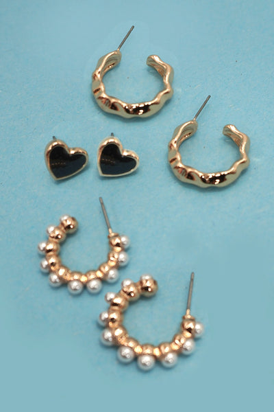 HEART MINI HUGGIE HOOP TRIO EARRINGS | 80E61033