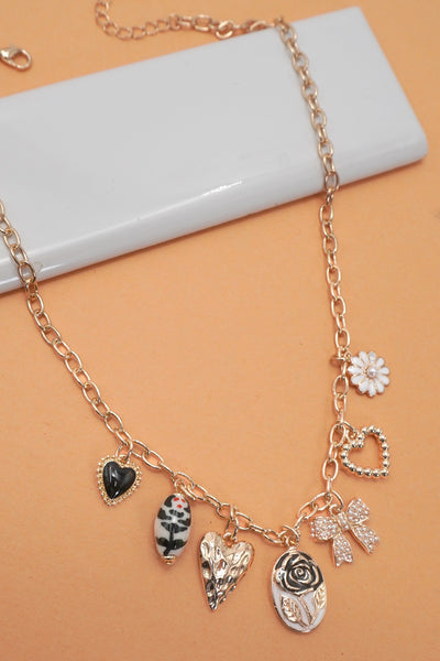 CHARM NECKLACE-HEART PORCELAIN FLOWER BOW | 80N92069