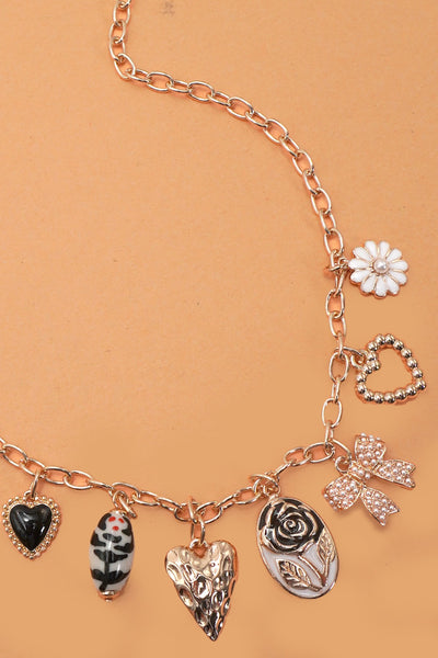 CHARM NECKLACE-HEART PORCELAIN FLOWER BOW | 80N92069