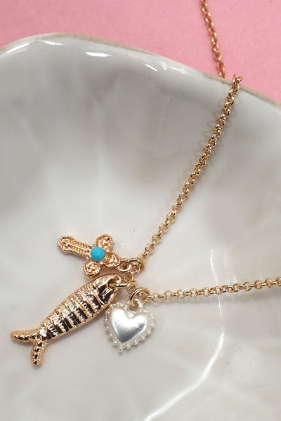 SEA LIFE GOLDFISH CLUSTER CHARM NECKLACE | 80N92118