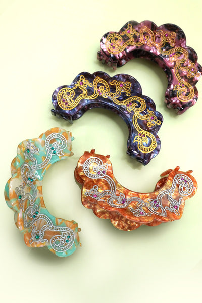 LARGE VINTAGE STYLE HALF MOON HAIR CLAW CLIPS | 40H984