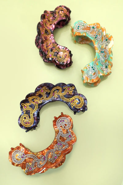 LARGE VINTAGE STYLE HALF MOON HAIR CLAW CLIPS | 40H984