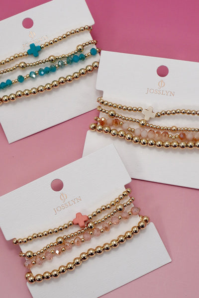 BOHO CROSS MULTI  COLORFUL BEADED STRETCH BRACELET | 40B5180