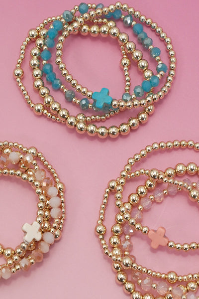 BOHO CROSS MULTI  COLORFUL BEADED STRETCH BRACELET | 40B5180