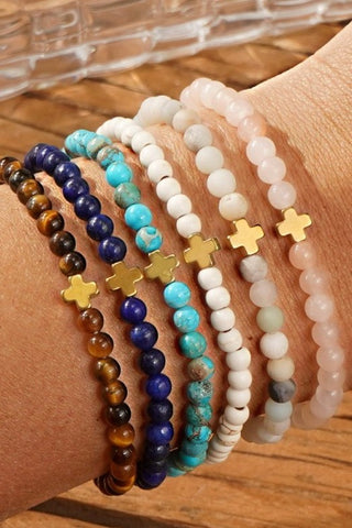 BOHO CROSS NATURAL STONE PERSONALIZED BRACELET | 40B5184
