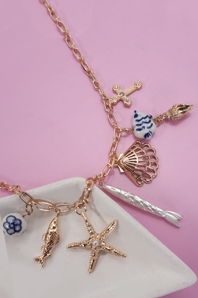 CHARM NECKLACE-PORCELAIN SEASHELL AND STARFISH | 80N92141
