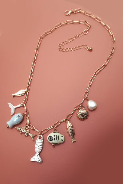 CHARM NECKLACE-OCEAN PORCELAIN FISH SEASHELL | 80N92142