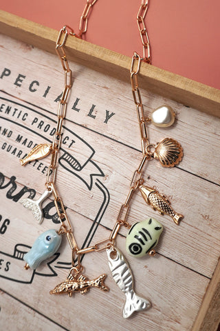 CHARM NECKLACE-OCEAN PORCELAIN FISH SEASHELL | 80N92142
