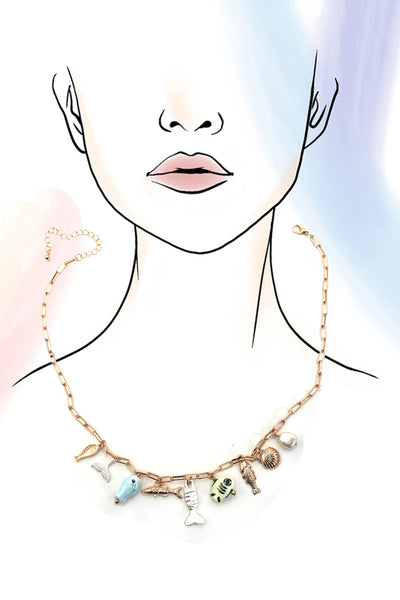CHARM NECKLACE-OCEAN PORCELAIN FISH SEASHELL | 80N92142