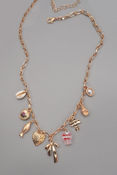 CHARM NECKLACE-FISH BOW CHARM PEARL SHELL CROSS | 80N92183