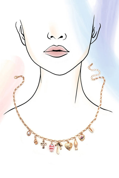 CHARM NECKLACE-FISH BOW CHARM PEARL SHELL CROSS | 80N92183