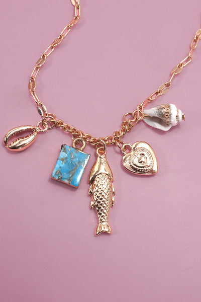 CHARM NECKLACE-OCEAN-DELICATE FISH SHELL CLUSTER | 80N92190
