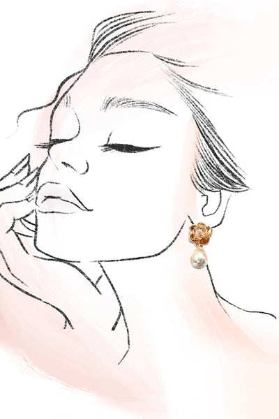 VINTAGE GOLD FLOWER  DROP PEARL ACCENT EARRINGS | 80E61151