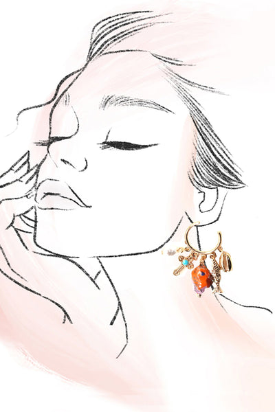 OCEAN CHARM HOOP EARRINGS - FISH PEARL MULTI CHARM | 80E6116