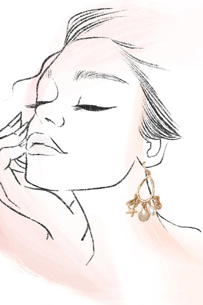 TEARDROP DANGLE CHARM EARRINGS-SHELL STAR  FISH | 80E61174