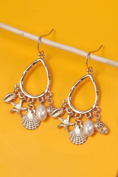 TEARDROP DANGLE CHARM EARRINGS-SHELL STAR  FISH | 80E61174