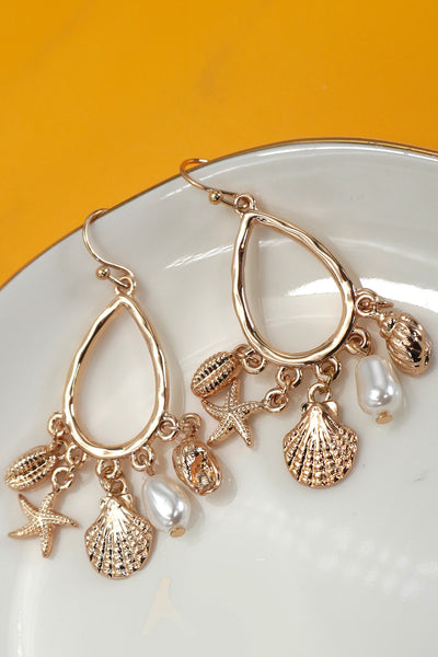 TEARDROP DANGLE CHARM EARRINGS-SHELL STAR  FISH | 80E61174