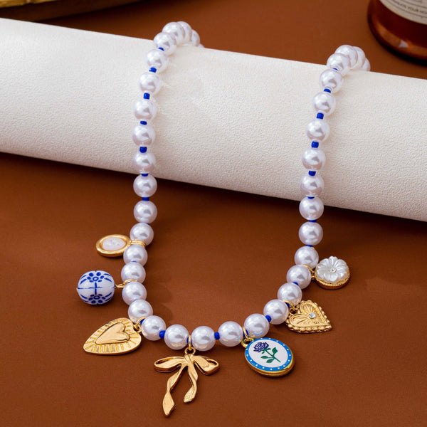 Blue & White Porcelain Multi-Charm Pearl Necklace | 80N93910