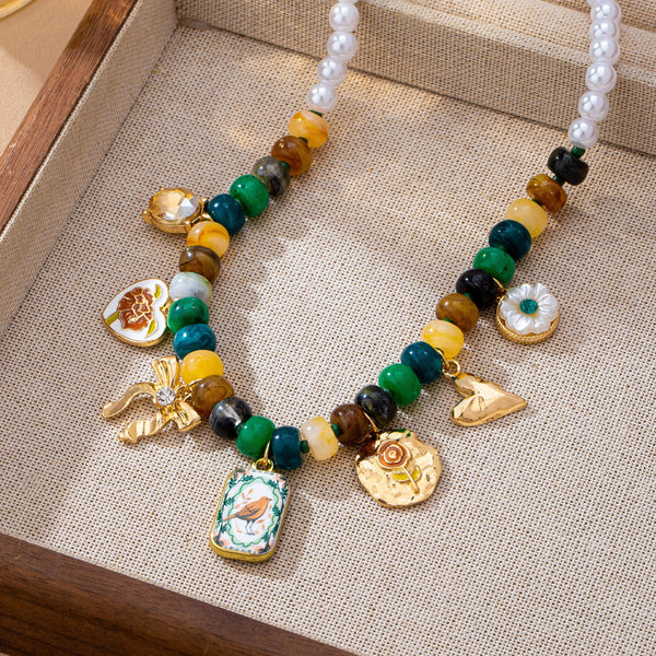 Vintage Beaded & Faux Pearl Multi-Charm Necklace | 80N93909