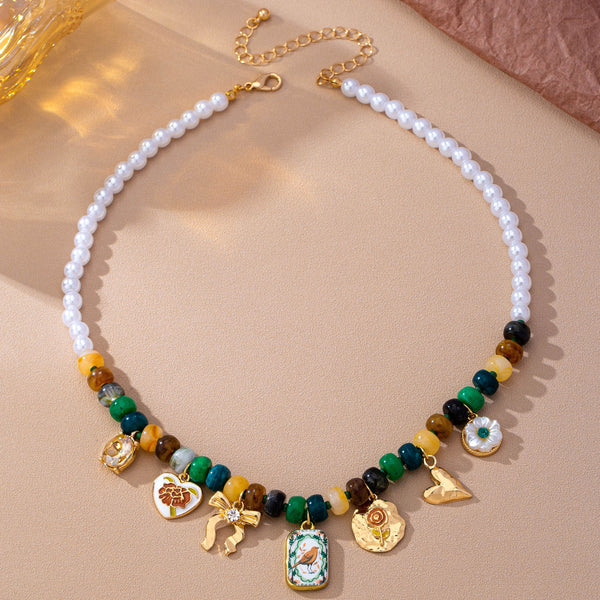 Vintage Beaded & Faux Pearl Multi-Charm Necklace | 80N93909