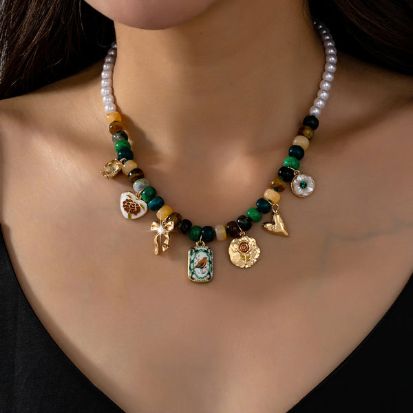 Vintage Beaded & Faux Pearl Multi-Charm Necklace | 80N93909