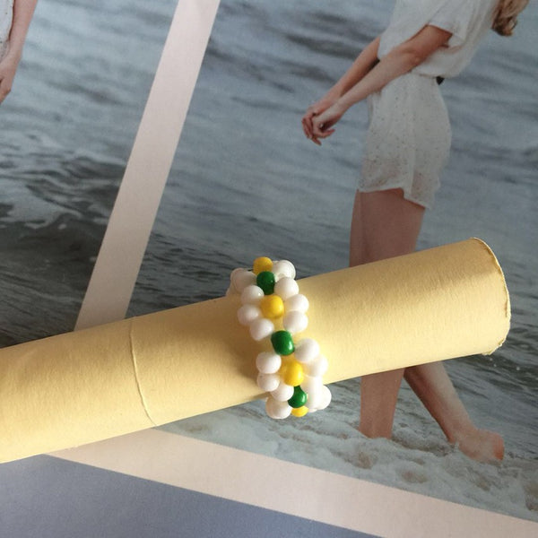 HANDMADE BEADED FLOWER STRETCH RINGS | 40R113