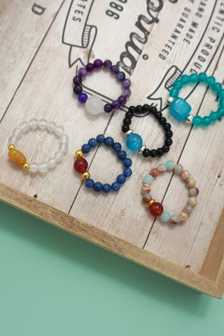 Earthy Natural Stone Beaded Rings | 40R114