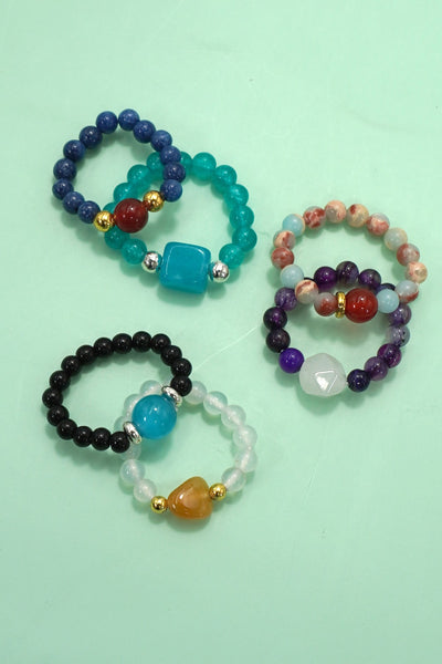 Earthy Natural Stone Beaded Rings | 40R114