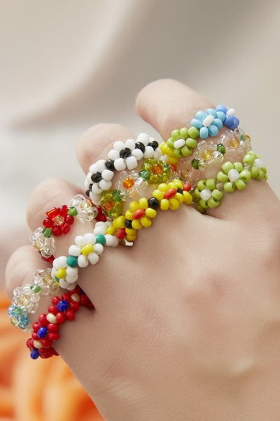 HANDMADE BEADED FLOWER STRETCH RINGS | 40R125