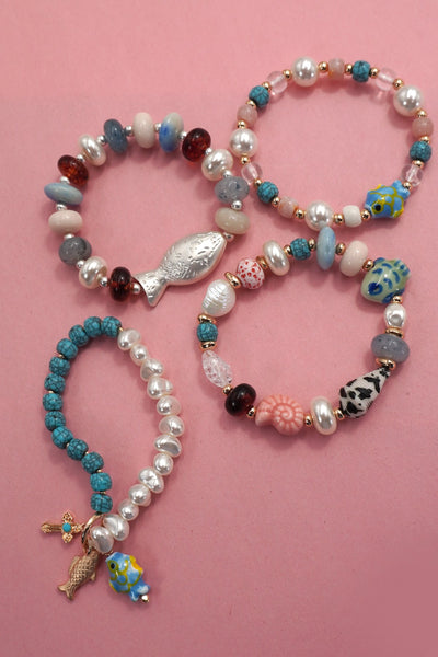 MULTI BEADED PORCELAIN FISH CERAMIC BRACELETS | 80B1365
