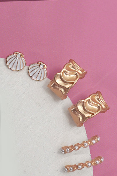 SEASHELL PEARL TEXTURED TRIO HOOP EARRINGS | 80E61213