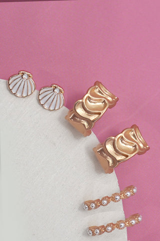 SEASHELL PEARL TEXTURED TRIO HOOP EARRINGS | 80E61213