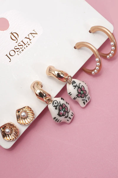 SEA SHELL PORCELAIN FISH TRIO HUGGIE HOOP EARRINGS | 80E6121