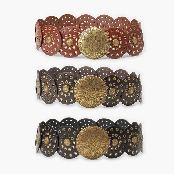 Western Studded Circular Disc Snap Punk Belt | 40BT653