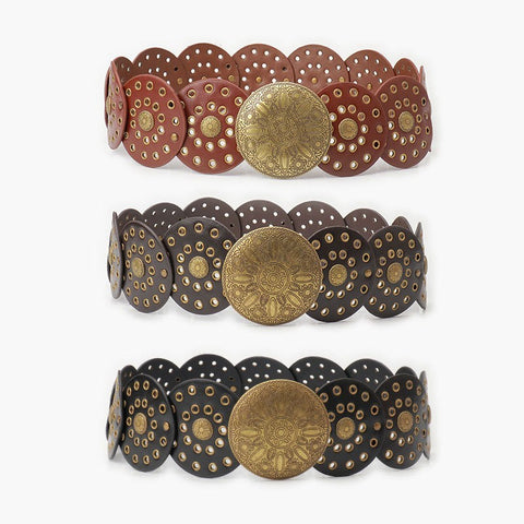 Western Studded Circular Disc Snap Punk Belt | 40BT653