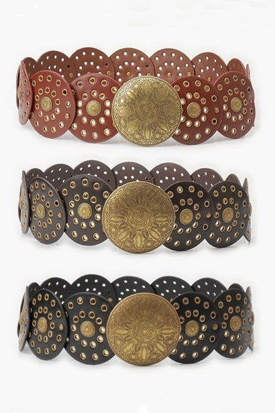 Western Studded Circular Disc Snap Punk Belt | 40BT653