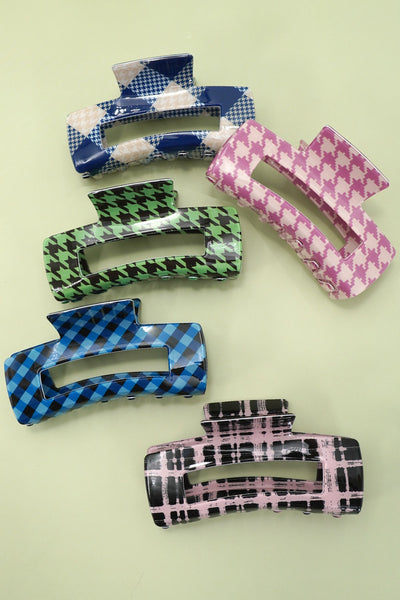 JUMBO MODERN CHECKER DESIGN HAIR CLAW CLIPS | 40H996