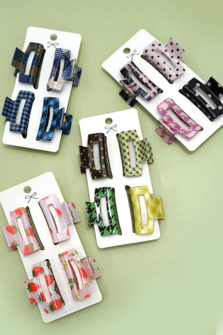 Set of 4 Mini Rectangle Pattern Hair Claw Clips | 40H998
