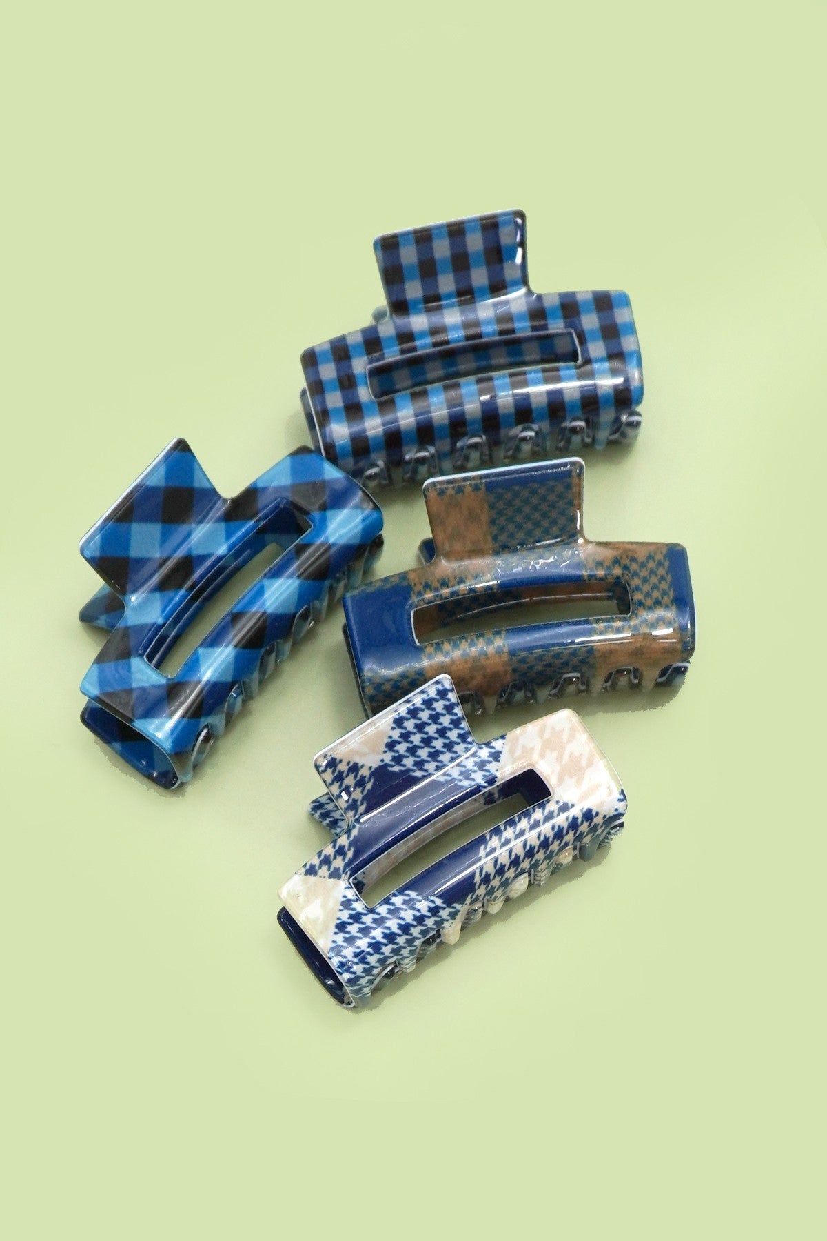 Set of 4 Mini Rectangle Pattern Hair Claw Clips | 40H998