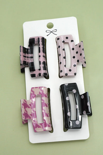 Set of 4 Mini Rectangle Pattern Hair Claw Clips | 40H998
