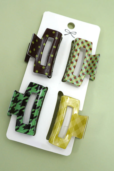 Set of 4 Mini Rectangle Pattern Hair Claw Clips | 40H998