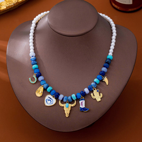 Western Coastal Blue Beaded Multi-Charm Necklace | 80N93912