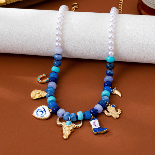 Western Coastal Blue Beaded Multi-Charm Necklace | 80N93912
