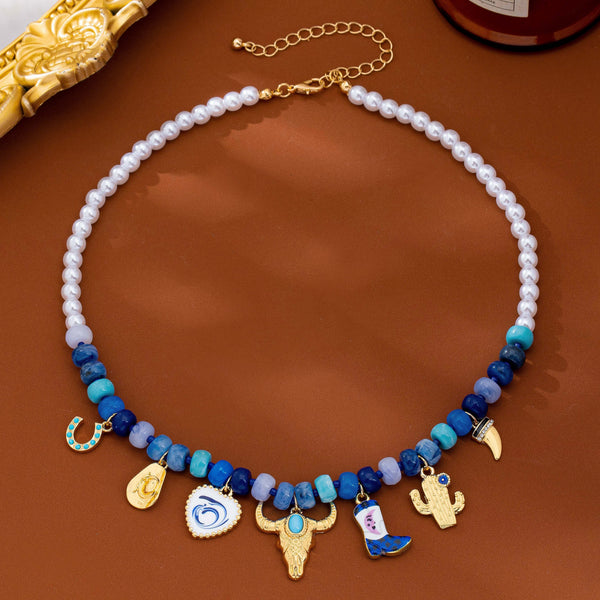 Western Coastal Blue Beaded Multi-Charm Necklace | 80N93912