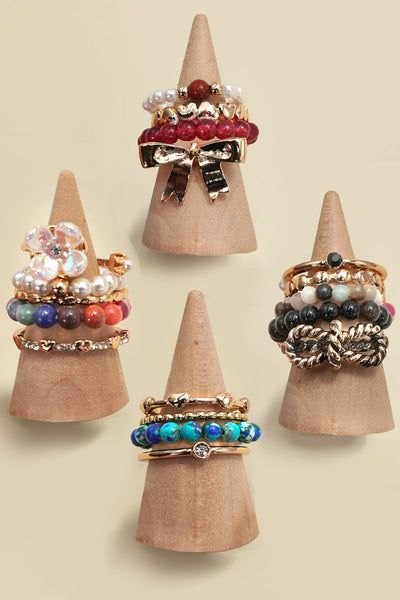 LAYERED MULTI BEADED FLORAL BOW STACKABLE RING SET | 80R053